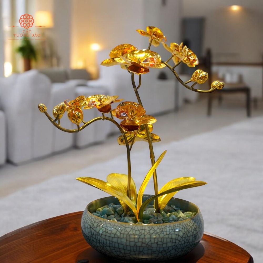 Ý nghĩa phong thủy của hoa lan bằng đồng mạ vàng
